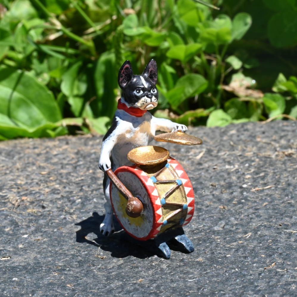 Fun Austrian Vienna Cold Painted Bronze Figure of Boston Terrier Playing Drums0