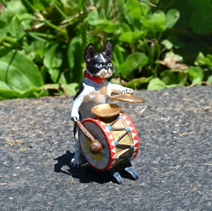 Fun Austrian Vienna Cold Painted Bronze Figure of Boston Terrier Playing Drums0