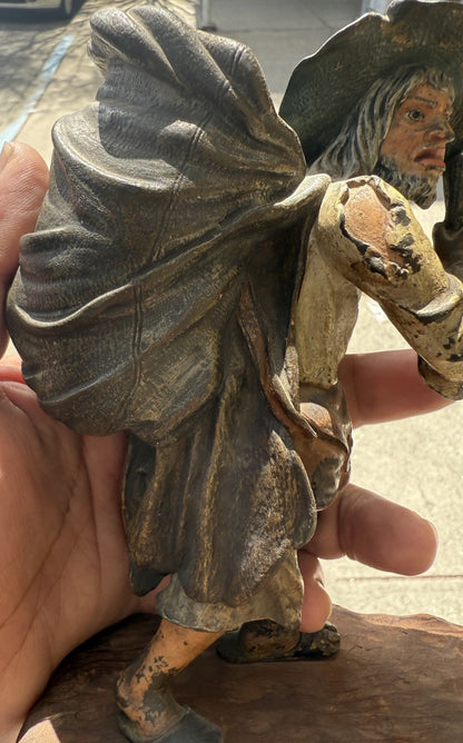Rare Antique Austrian Vienna Cold Painted Bronze Match Spill of Old Poor Man12