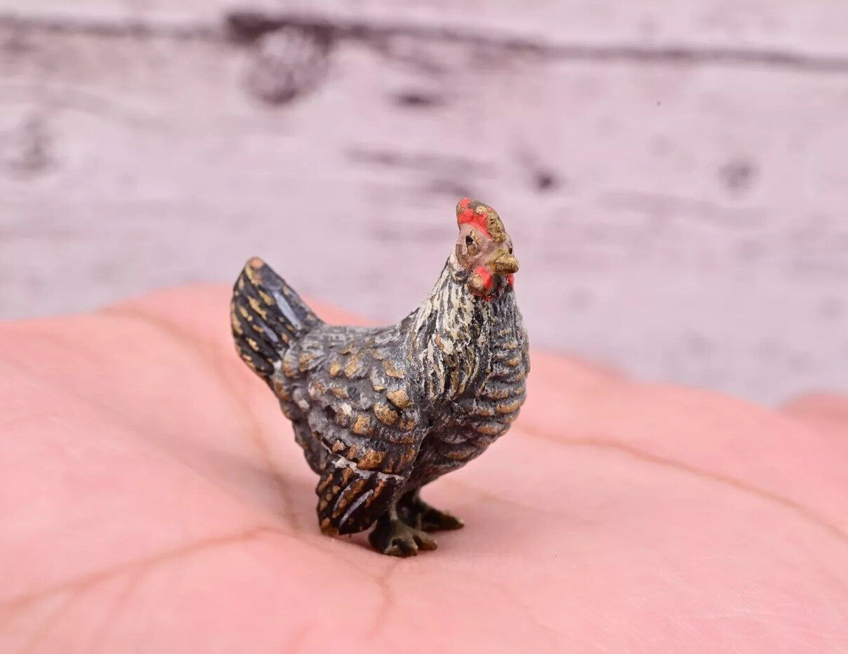Super Nice Antique Austrian Vienna Cold Painted Bronze Figure of Gray Hen2
