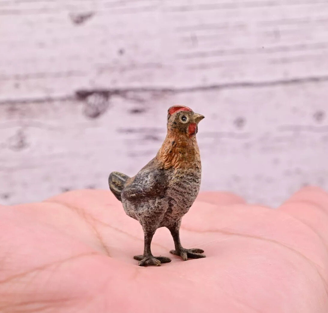 Lovely Old Antique Austrian Vienna Cold Painted Bronze Figure of Young Farm Hen4