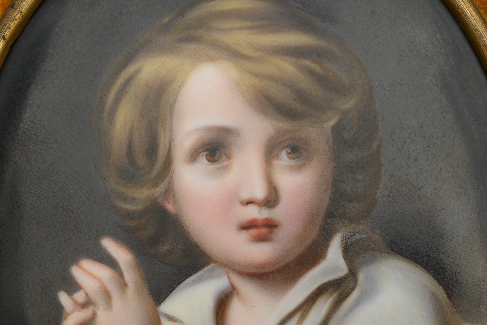 Beautiful German Antique 1900s Porcelain Framed Plaque of Young Boy2