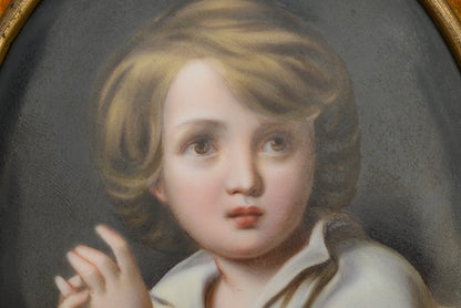 Beautiful German Antique 1900s Porcelain Framed Plaque of Young Boy2