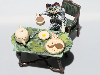 Fritz Bergmann Austrian Vienna Cold Painted Bronze Figure of Cat Having Tea2