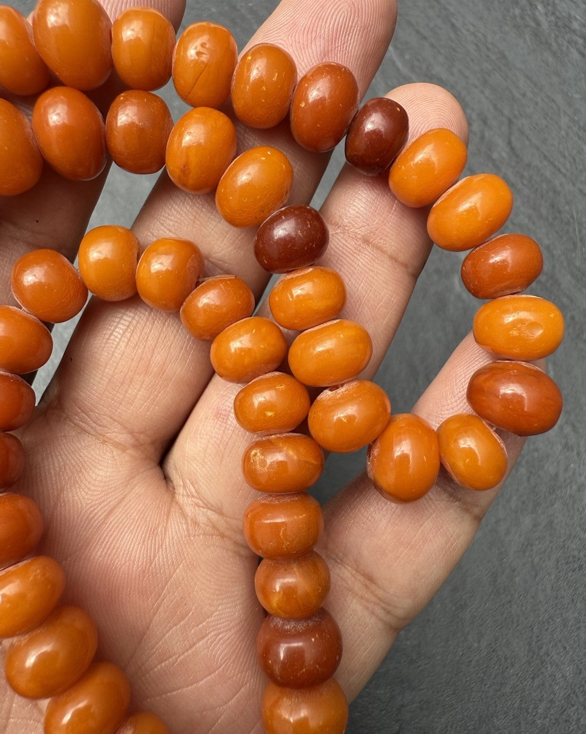 Rare Shape Antique Marbled Natural Baltic Butterscotch Amber Beaded Necklace3