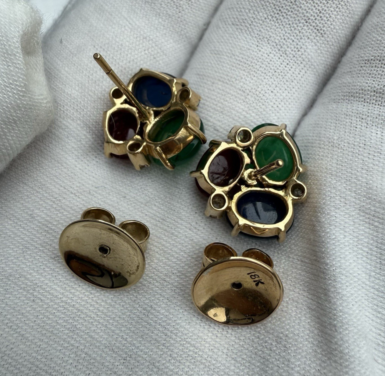 Stunning 18k Yellow Gold Bubble Earring W/ Natural Emerald, Sapphire & Rubies15