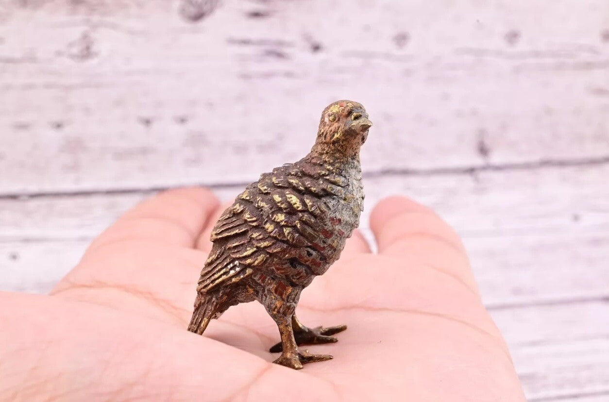 Original Early Antique Austrian Vienna Cold Painted Bronze of Partridge Bird14