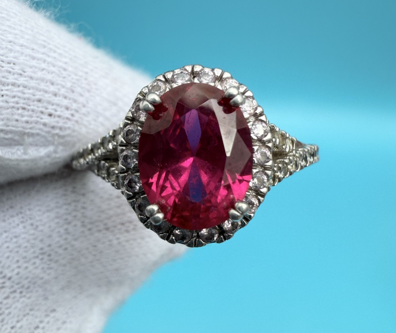 Sterling Silver Ring with Lab Created Red Ruby Gemstone0