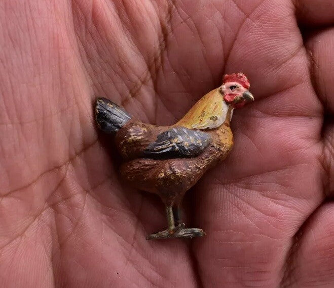 Beautiful Antique Austrian Vienna Cold Painted Bronze Figure of Miniature Hen8