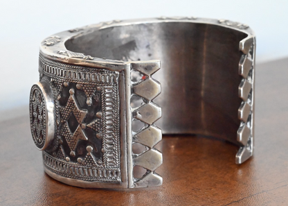 Antique or Vintage Handmade Kazakh Silver Cuff Bracelet (Bilezek) Star Design5