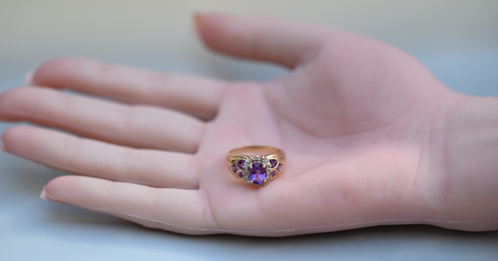 Gorgeous 14k Vintage-style Amethyst Cluster Cocktail Ring with Halo of Diamonds6