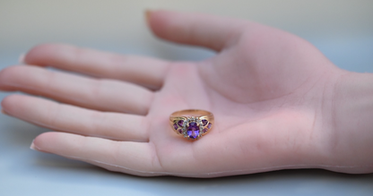 Gorgeous 14k Vintage-style Amethyst Cluster Cocktail Ring with Halo of Diamonds6