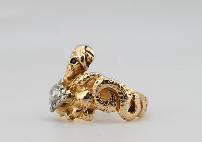ANTIQUE ART DECO PERIOD 14K GENIE & DOUBLE SNAKE RING OLD EURO DIAMOND IGI CERT.5