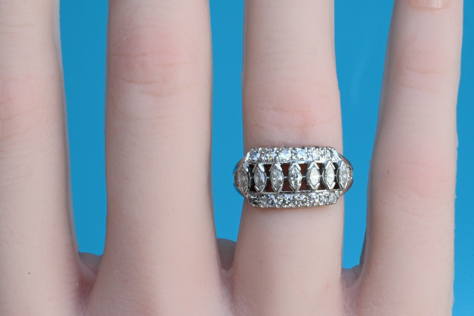 Gorgeous Marquise Cut & Round Brilliant Diamond Cocktail / Dinner Ring in 14K WG2