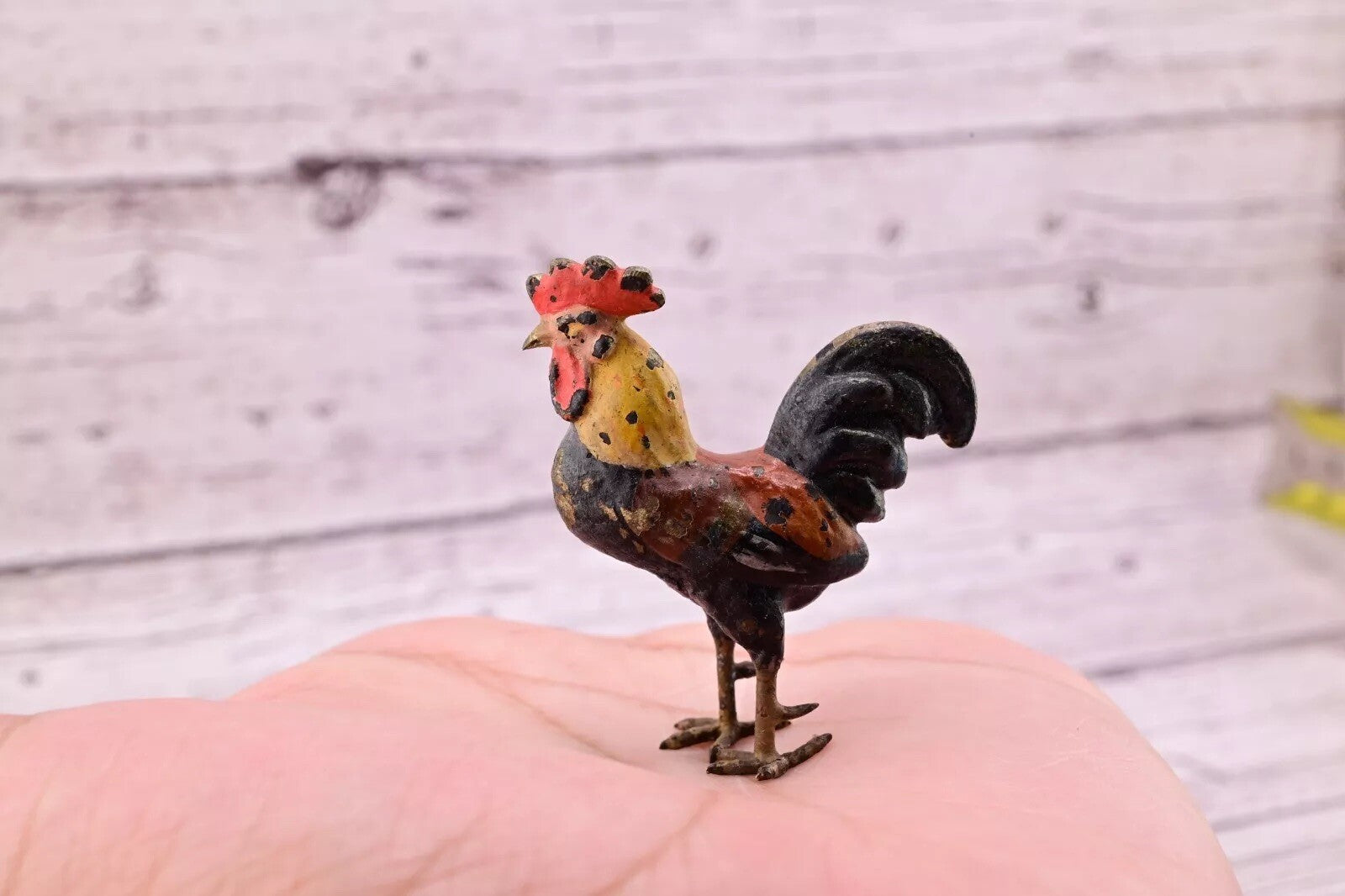 Superb Antique Austrian Vienna Original Bronze Finish Figure of Colorful Rooster3