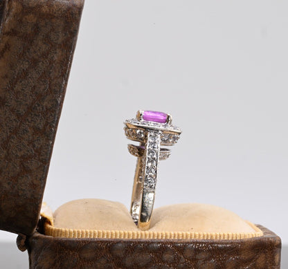 Vintage 1 ct Natural Pink Sapphire & Halo Diamond Ring 14K W  Gold IGI Certified4