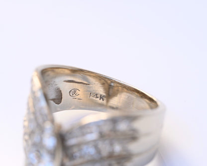 14K Retro Early Vintage Art Deco Style 3 Band Chevron Diamond Ring IGI Certified8