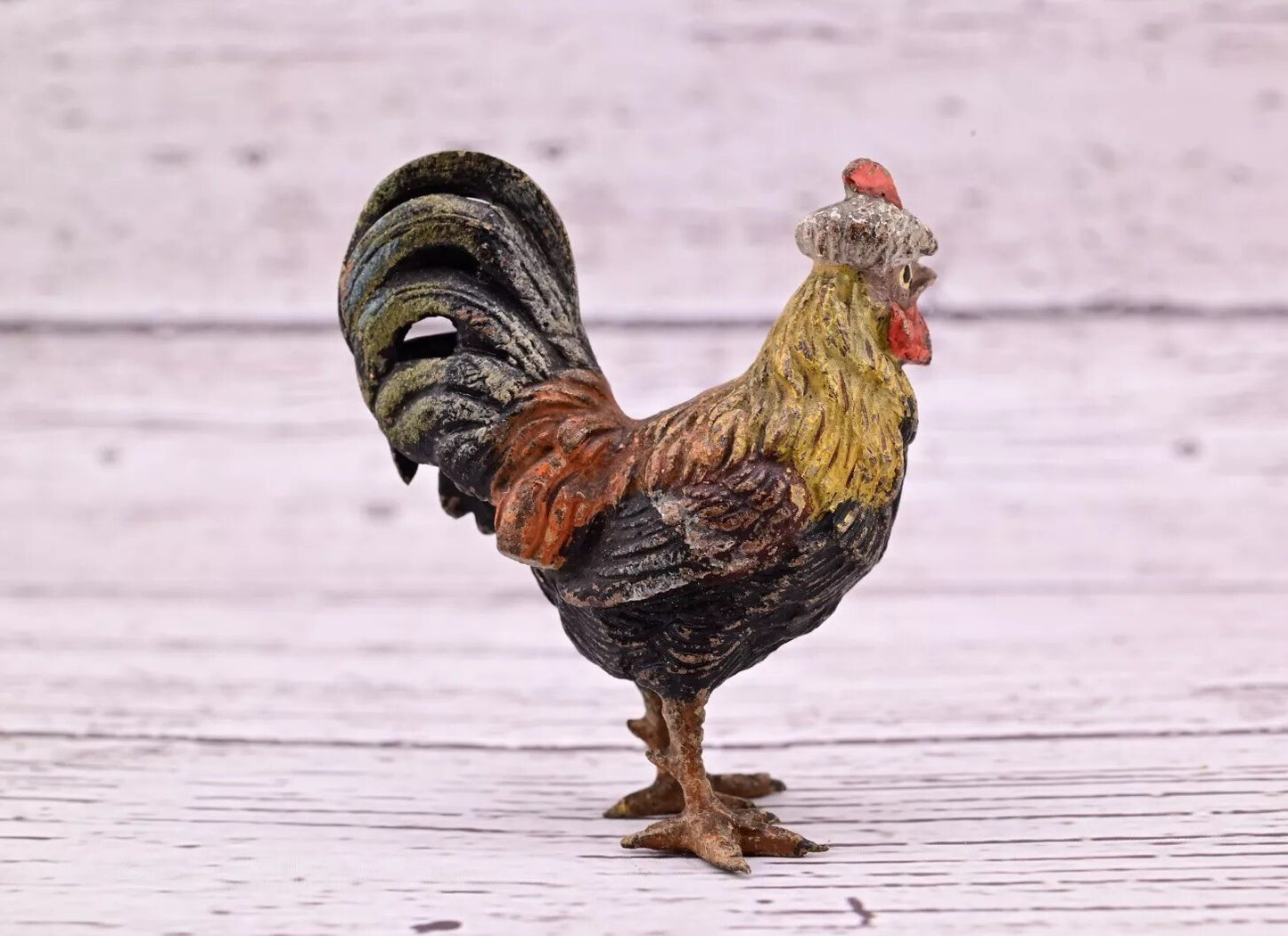 Original & Beautiful Antique Austrian Vienna Cold Painted Bronze of Rooster12