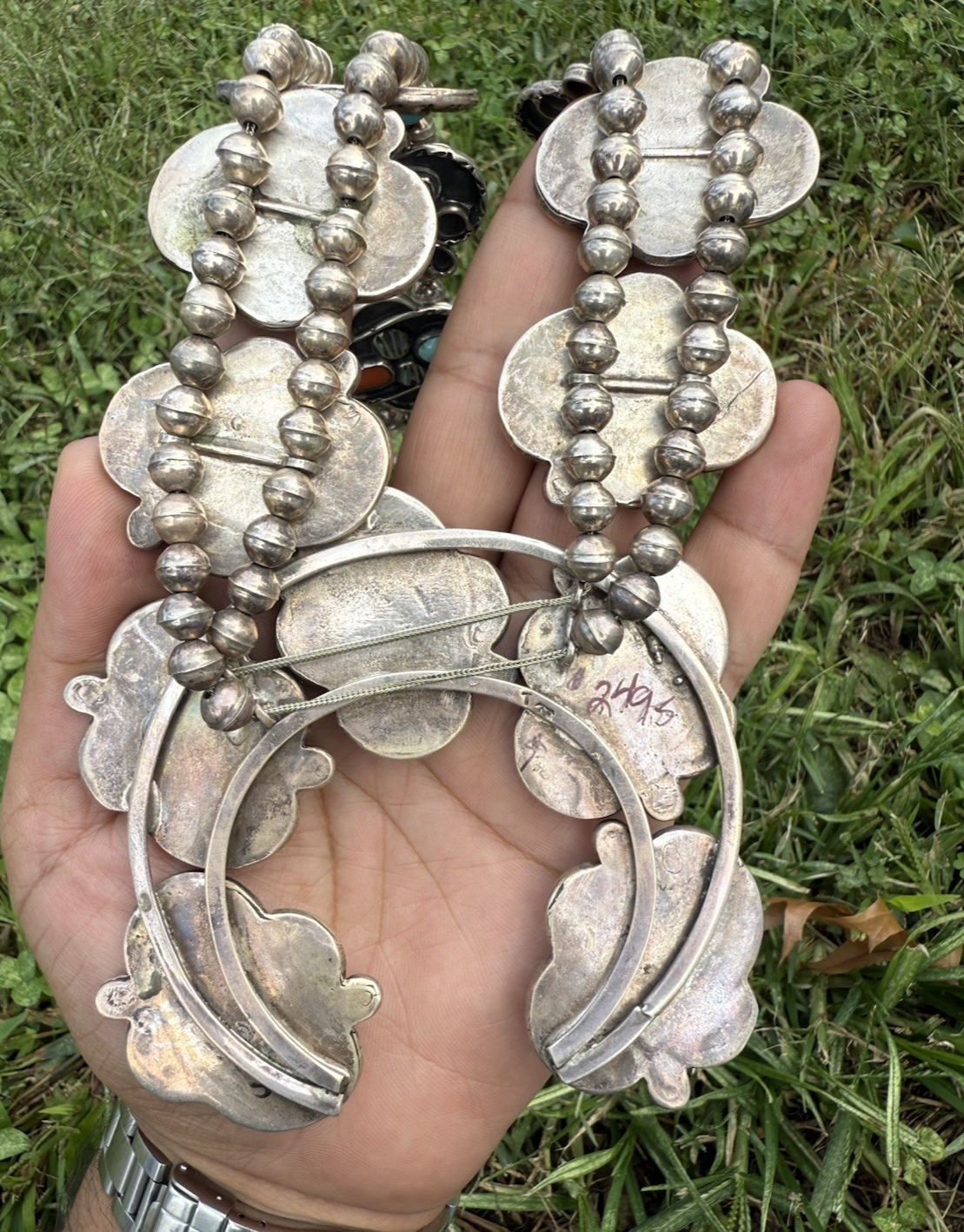 Huge Native American / Southwestern Sterling Silver Squash Blossom Necklace 304g10