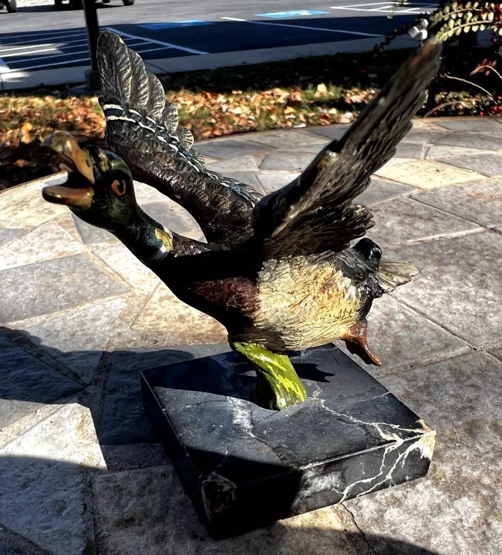 Antique Austrian Vienna Cold Painted Bronze Figure of Flying Duck0