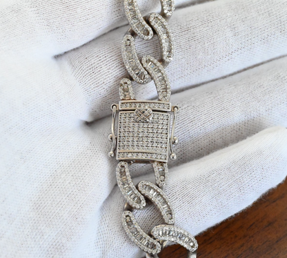 Huge Iced out Sterling Silver Miami Cuban Chain Box Clasp Pave Set CZ3
