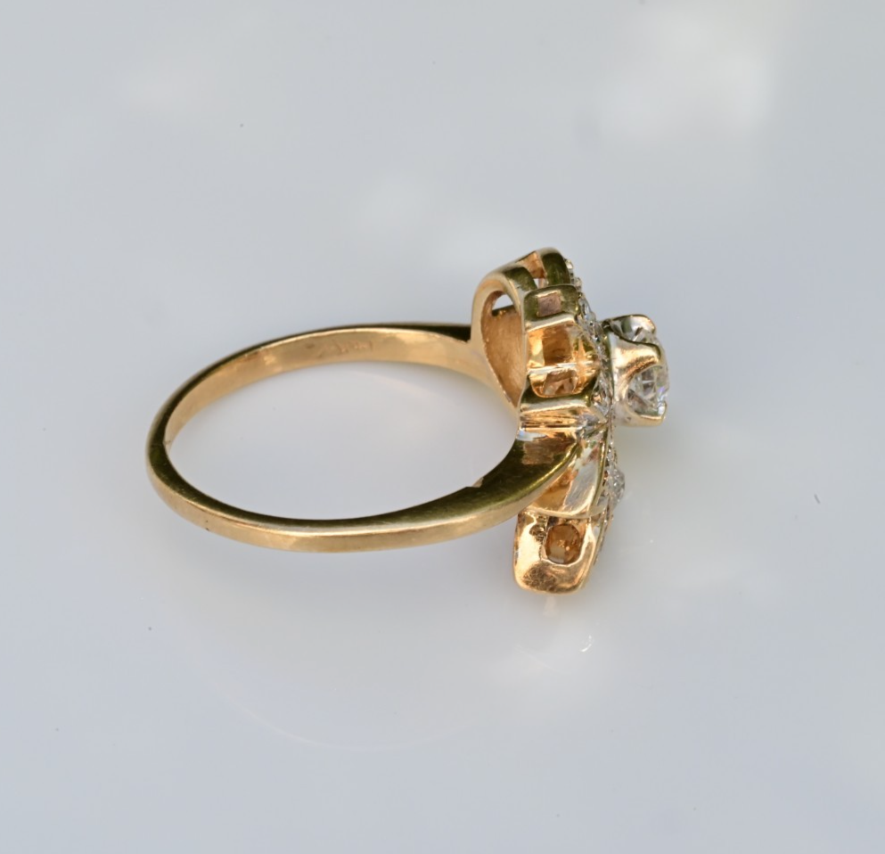 Floral Spray & Ribbon Cluster 14K Ring with Natural Antique Round-cut Diamonds6
