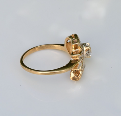 Floral Spray & Ribbon Cluster 14K Ring with Natural Antique Round-cut Diamonds6