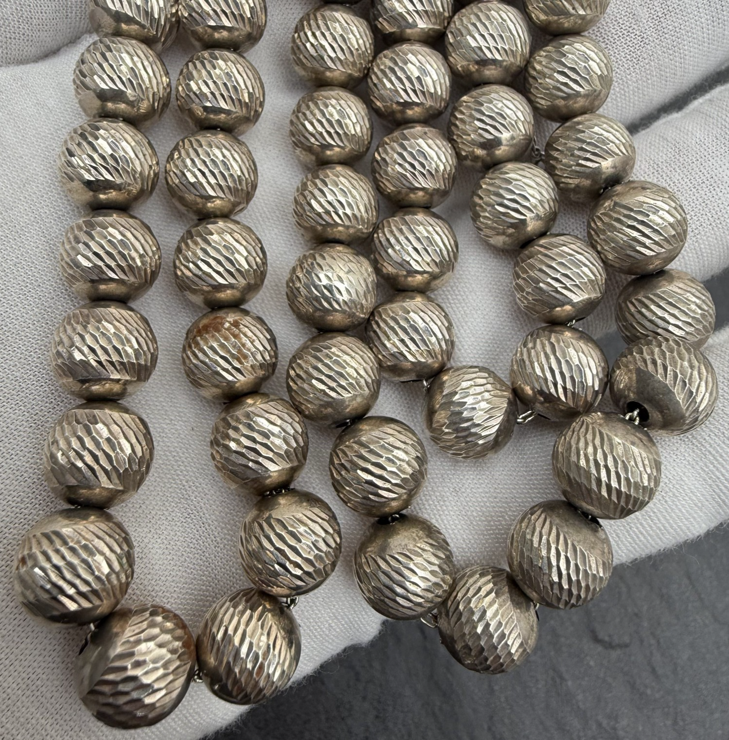 Gorgeous Textured Sterling Silver Beaded Necklace8