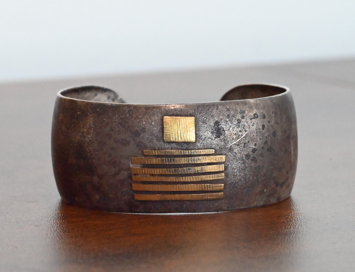 Lisa Ceccorulli .925 Sterling Silver & 22k Gold Modernist Cuff Bracelet *Signed*0