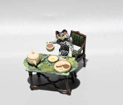 Fritz Bergmann Austrian Vienna Cold Painted Bronze Figure of Cat Having Tea3