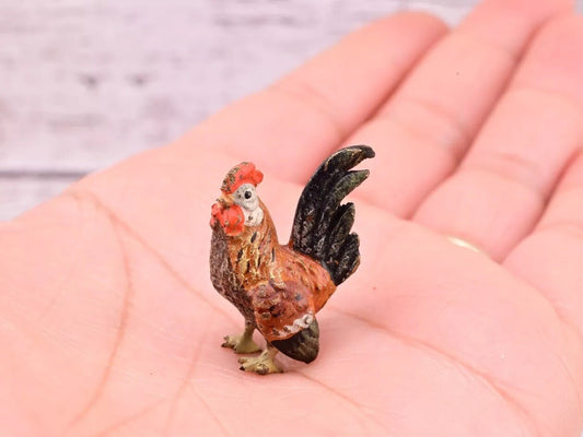 Original 1900s Antique Austrian Vienna Cold Painted Bronze of Tiny Rooster0