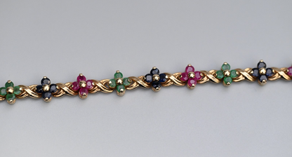 Beautiful Floral Tennis Bracelet with Sapphires, Rubies & Emeralds 14K YG 7 1/4"5