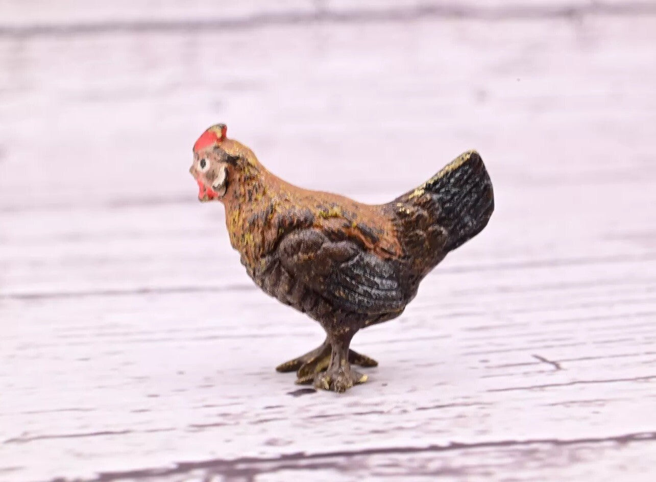 Well Detailed Antique Austrian Vienna Cold Painted Bronze Figure of Small Hen9