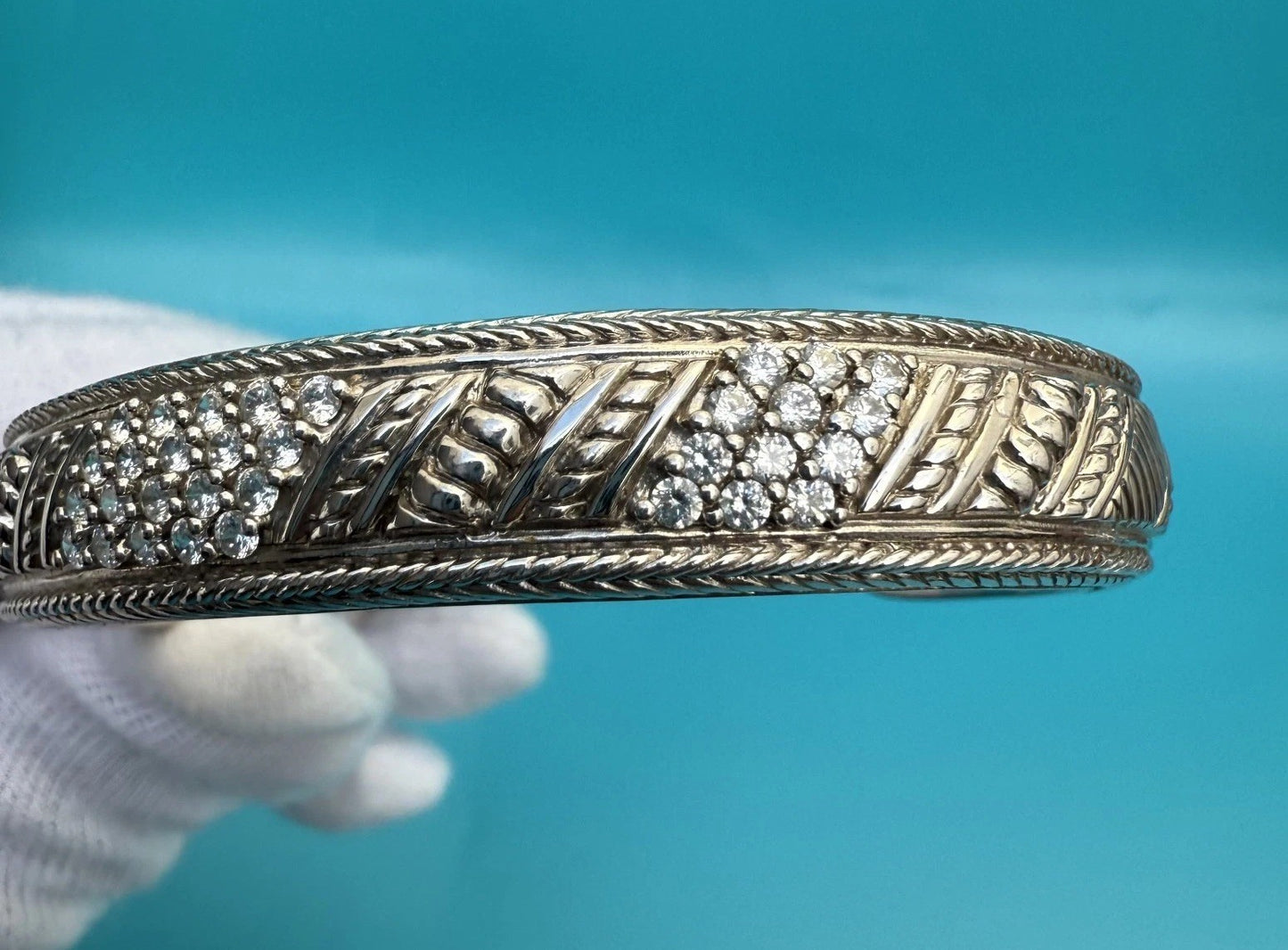 Gorgeous Vintage Judith Ripka Sterling Silver 925 Diamante CZ Cuff Bracelet 2