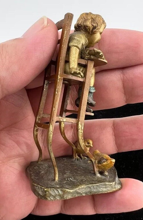 Unique Antique Austrian Vienna Bergmann Bronze Figure of Toddler & Baby Chicks2