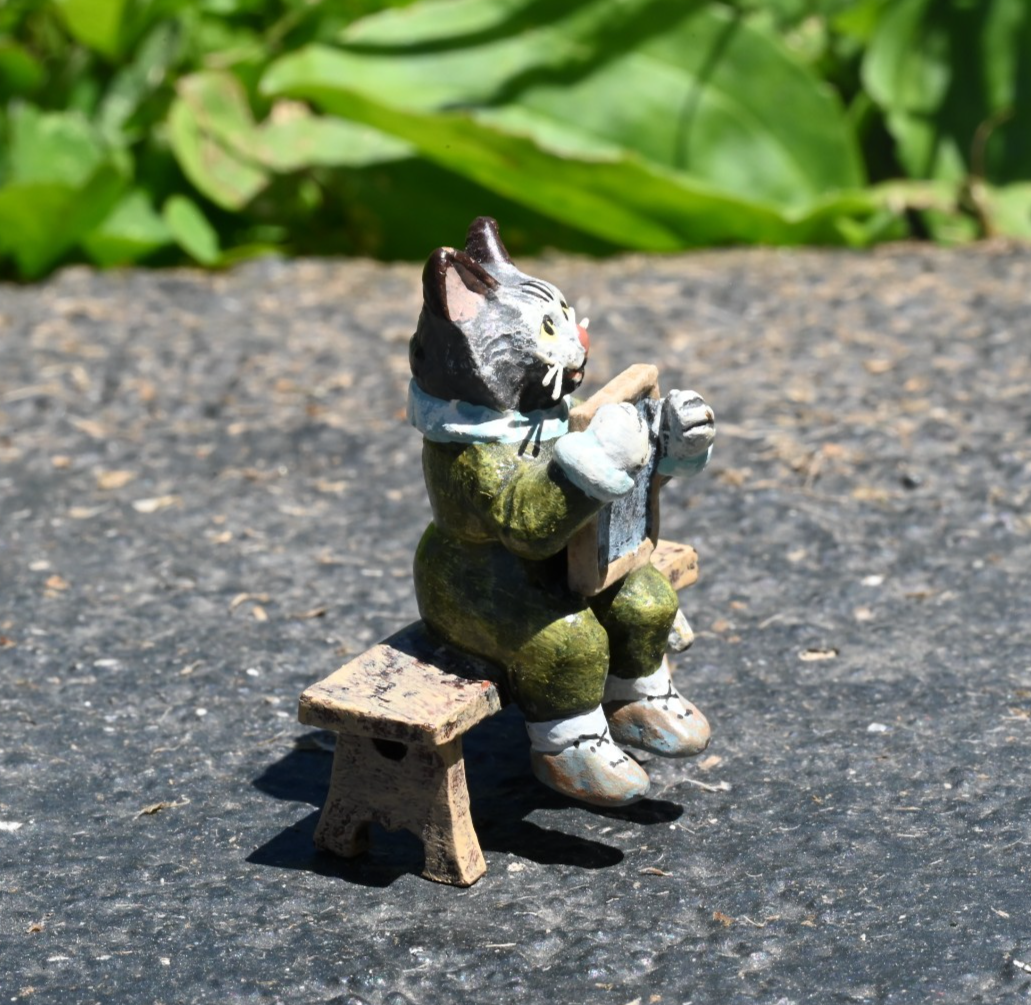 Fun Austrian Vienna Cold Painted Bronze Figure of Student Kitty Cat with an A2