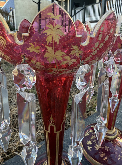 Stunning Antique 19th C. Bohemian Moser Art Glass Lustres in Ruby Ruby Color5