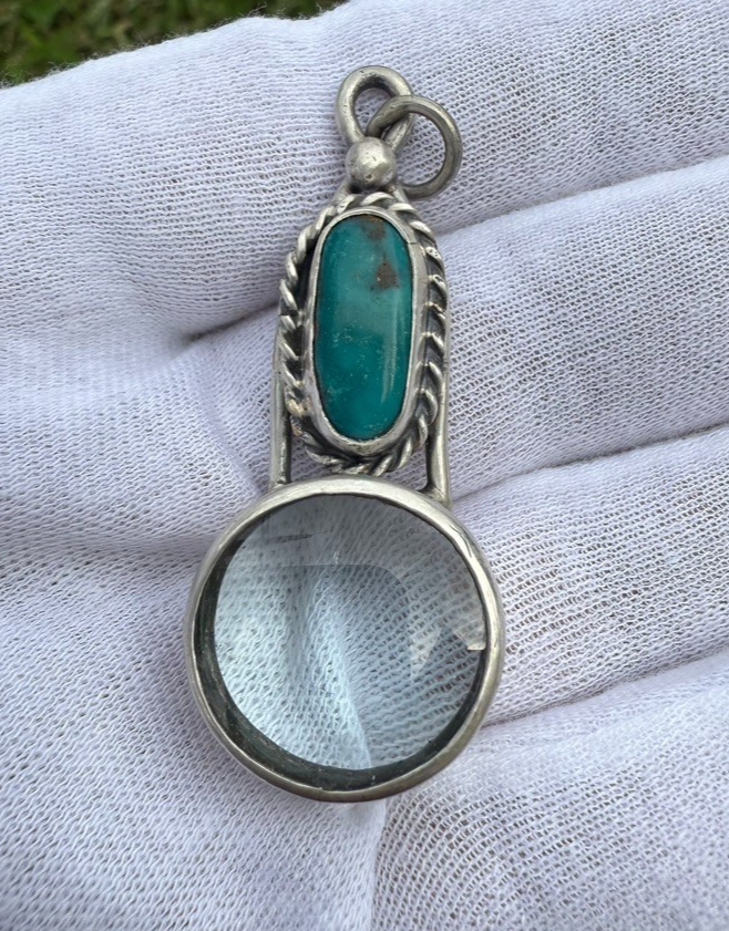 Signed MS Sterling Silver Southwest Jewelers Loupe W/ Turquoise Gem0