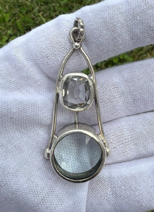 Signed MS Sterling Silver Southwest Jewelers Loupe W/ Clear Gemstone0