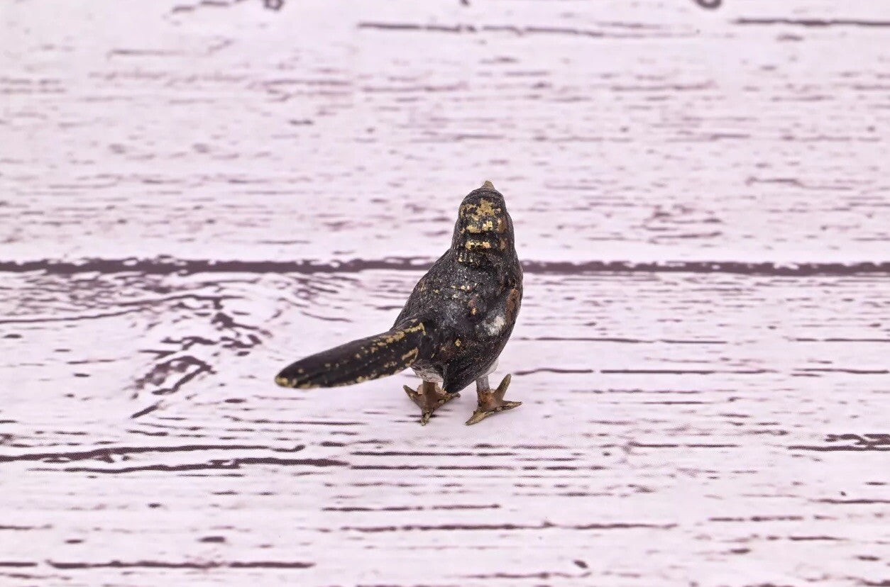 Highly Detailed Antique Austrian Vienna Cold Painted Bronze Small Black Bird4