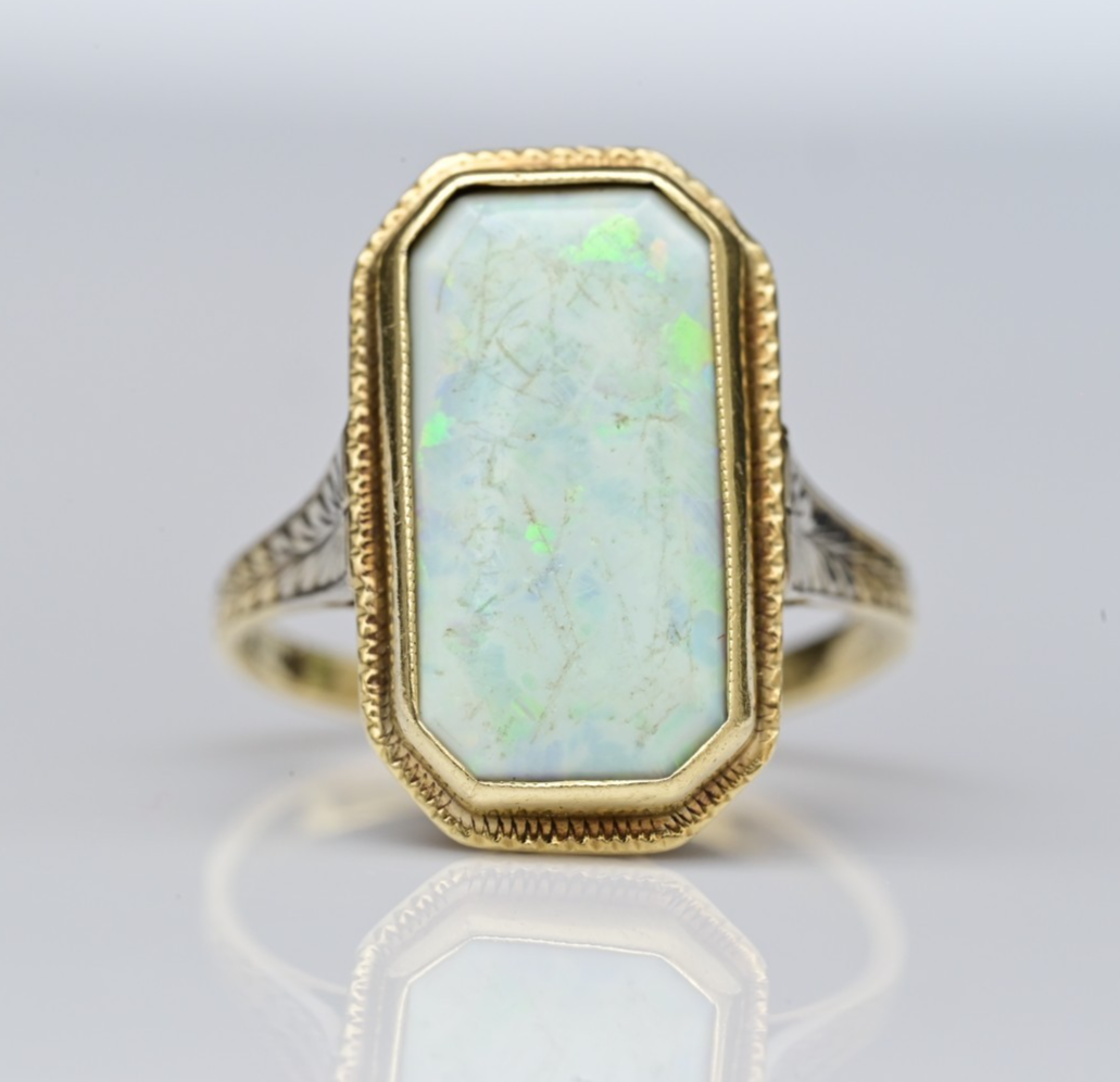 Gorgeous Antique 1900s Large Natural Opal Ring Set in 14K Yellow Gold0