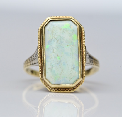 Gorgeous Antique 1900s Large Natural Opal Ring Set in 14K Yellow Gold0
