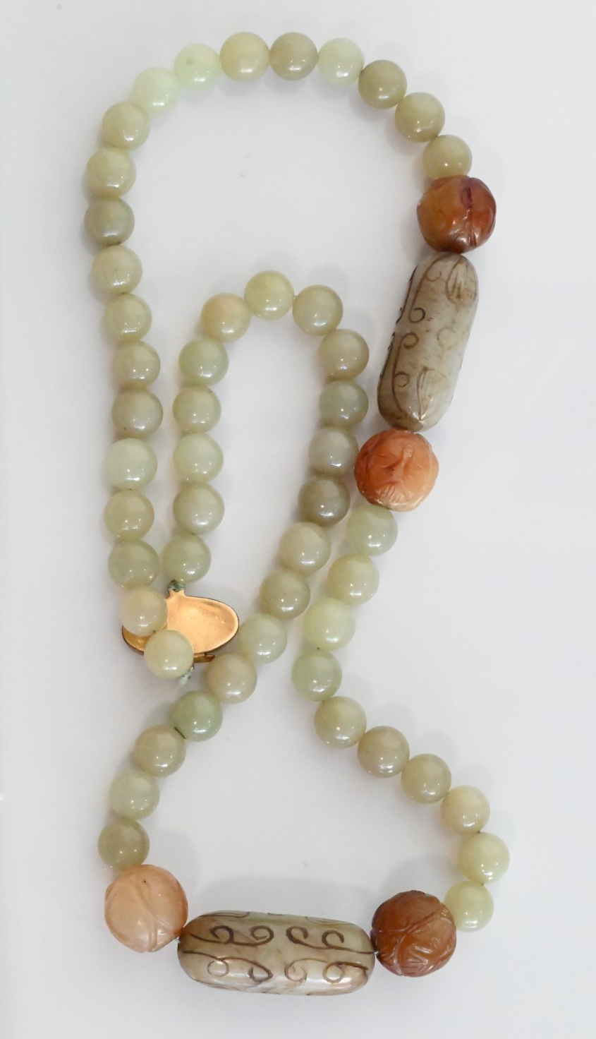 Antique / Vintage Chinese Beaded Jade Necklace0
