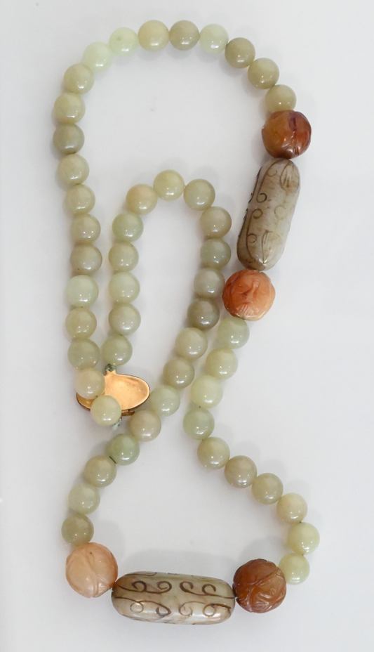 Antique / Vintage Chinese Beaded Jade Necklace0
