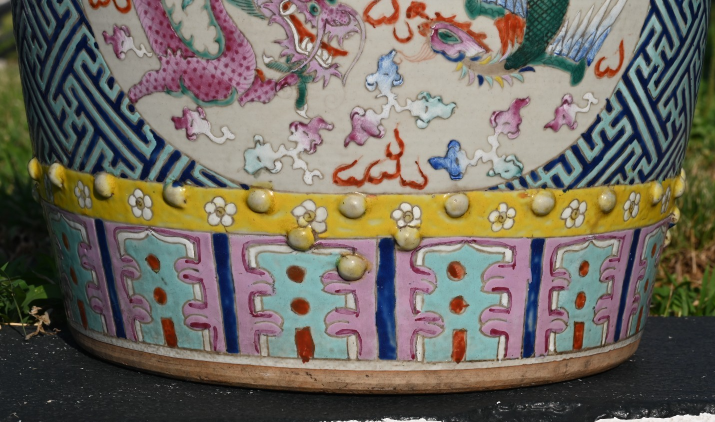 Antique Hand Painted Porcelain Garden Seat / Drum Stool Dragon & Phoenix Design12