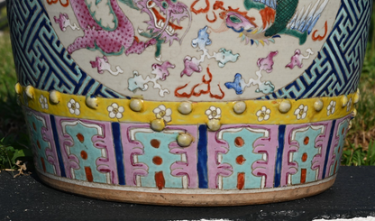 Antique Hand Painted Porcelain Garden Seat / Drum Stool Dragon & Phoenix Design12