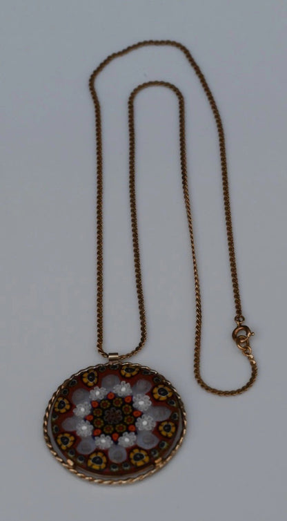 Vintage Italian Murano Millefiori Art Glass Pendant Set in 14K Gold Filled2
