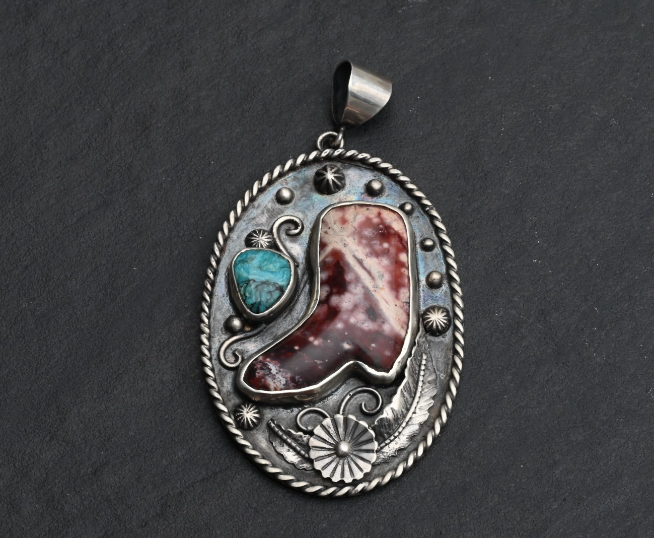 High Quality Sterling Silver Southwestern Pendant with Cowboy Jasper Boot1
