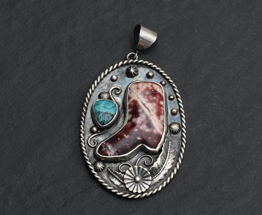 High Quality Sterling Silver Southwestern Pendant with Cowboy Jasper Boot1