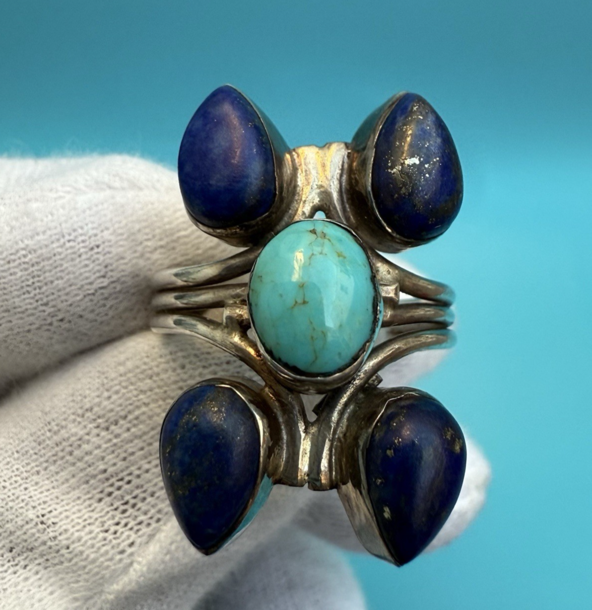 Very Beautiful Sterling Silver Southwest Style Ring w/ Lapis & Turquoise 0